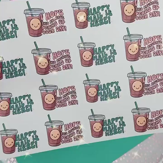 Happy Mail Is Here Iced Coffee Packaging Stickers, Small Business Stickers, Thank You Stickers, Happy Mail Stickers