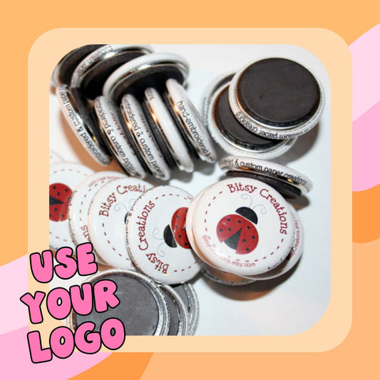100 Custom One Inch Magnets - Use Your Own Logo, Artwork, Photos - Tecre Button Parts - Fast Production & Delivery - Small Business Promos